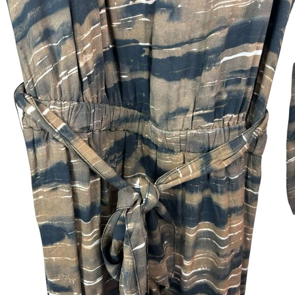 Brand New Cloth & Stone Ruffled V-Neck Animal Print Belted Midi Dress Size M - Picture 6 of 11